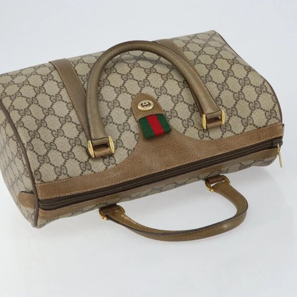 GUCCI GG Supreme Web Sherry Line Boston Bag PVC Beige Gold 40 02 007 Auth 144173 - Picture 6 of 16